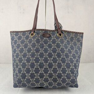 Vintage Celine Blue Denim Macadam Triomphe Tote Handbag Made in Italy